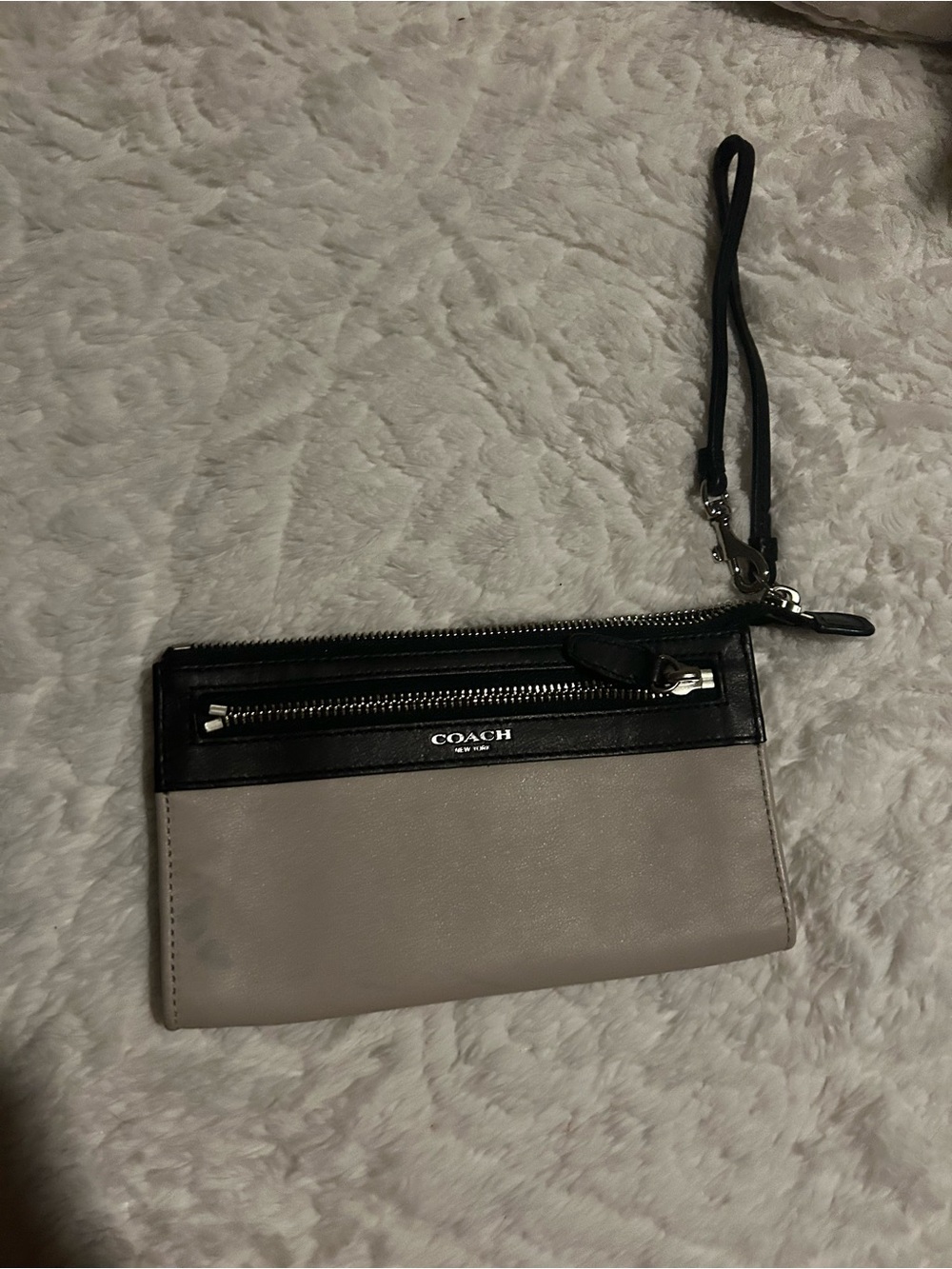 Coach Two-Tone Leather Wristlet in Black & Gray